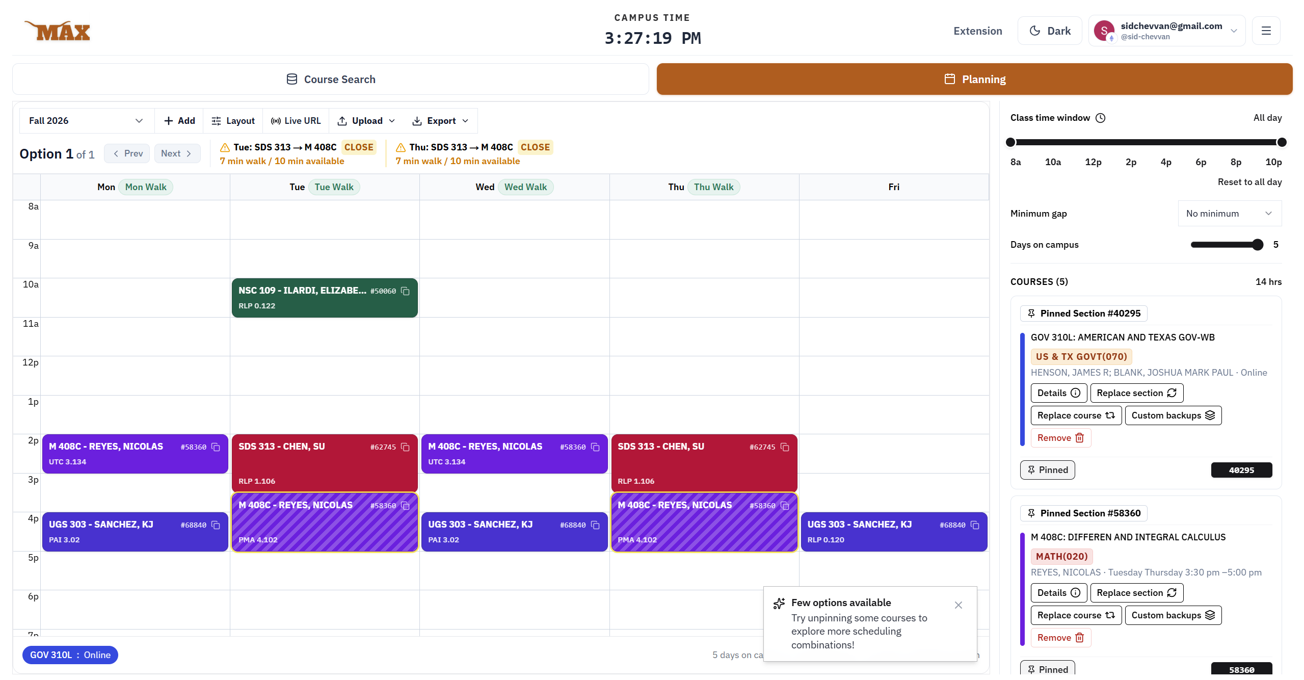 UTMAX schedule in light mode